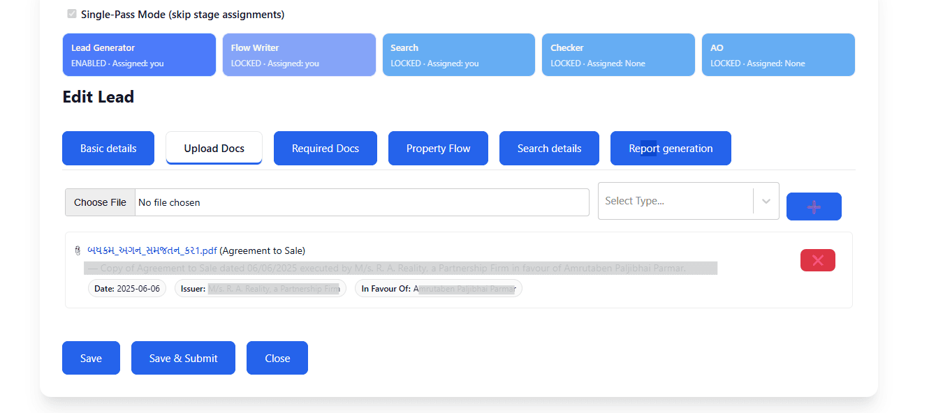 LexiFlow document upload screen